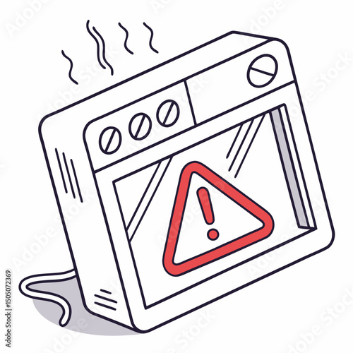 Vector illustration of overheating warning symbol on device screen, isolated on transparent background
