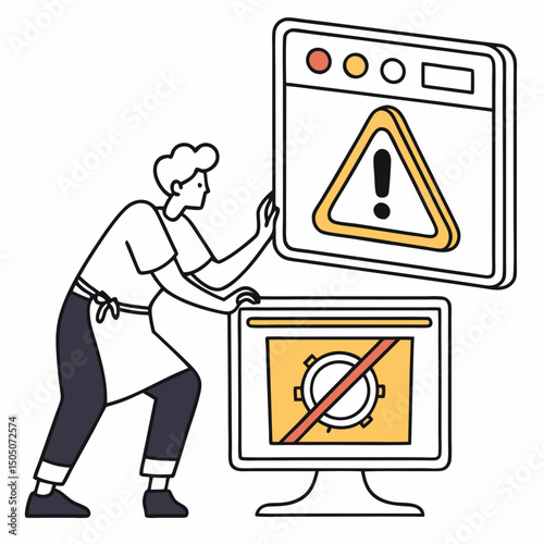 Vector illustration of overheating warning symbol on device screen, isolated on transparent background
