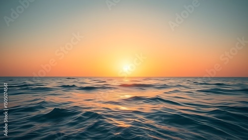 Beautiful sunrise over the ocean, golden light reflecting on gentle waves, peaceful and serene atmosphere, wide angle view, high resolution, perfect for travel promotion or relaxation themes
