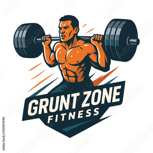 A bold and modern gym logo featuring a strong muscular figure holding a dumbbell, symbolizing strength, fitness, and dedication. Designed with sharp lines and a dynamic layout, this logo is perfect fo