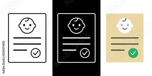 Adoption approval paper icon in outline, dark mode, and color styles, vector illustration of official document confirming legal child adoption process.