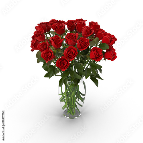 Bouquet of red roses in glass vase isolated on transparent background