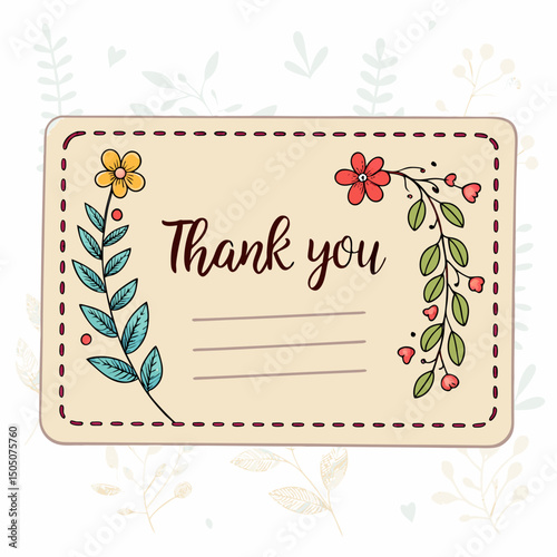 Thank you card design with floral illustrations and copy space for messages