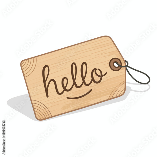 Hello tag design with wooden texture and blank space for personalization