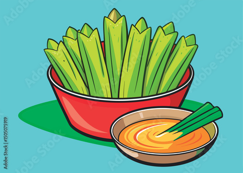 Celery sticks served with a flavorful dip.