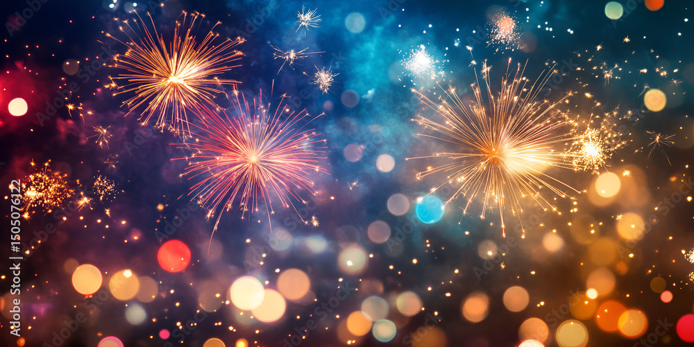 Fototapeta premium Halftime Celebration with Fireworks and Stadium Lights During Football Game