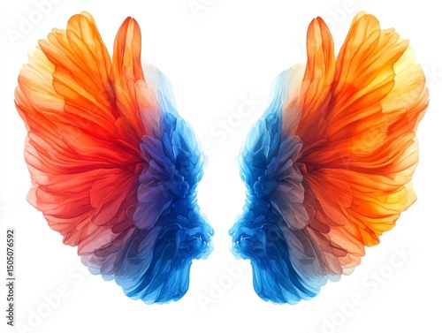 Vibrant Abstract Illustration Symbolizing Freedom with Colorful Wings in Blue, Orange, and Red Tones for Creative Projects