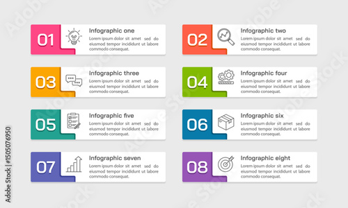 8 Options infographic colorful design. Rectangle frame infographic with numbers. Vector illustration.