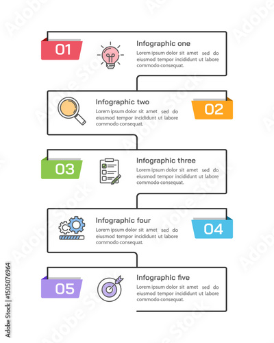 Simple Infographic Vertical Brochure 5 Steps to Success. Presentation, Plan, Banner and Strategy. Vector illustration.