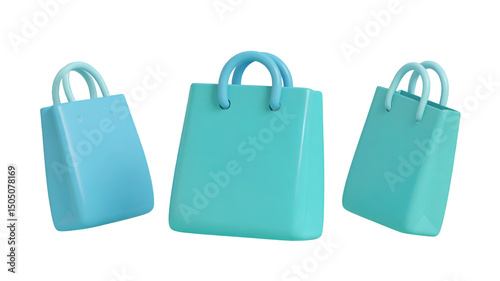 3d cartoon plastic style shopping bags on transparent background.