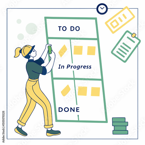 Digital kanban board management vector, soft blue background
