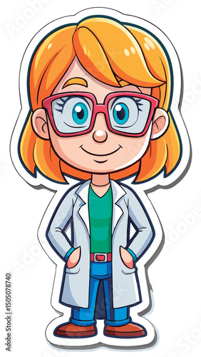 Cute scientist girl in lab coat.
