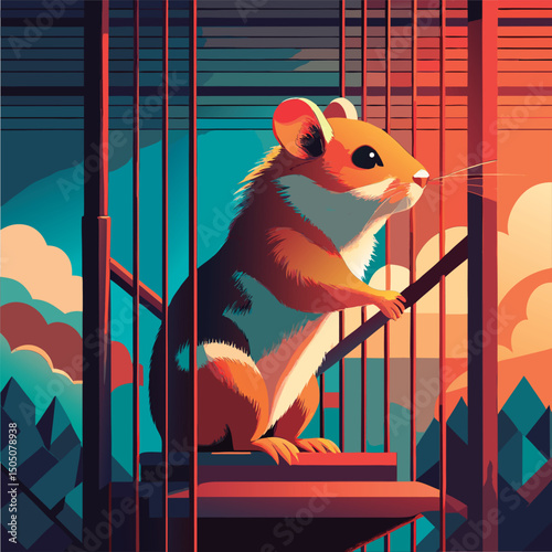 A hamster looks out from its cage.