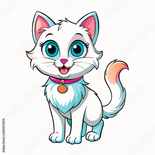 Cute white cat with pink collar.