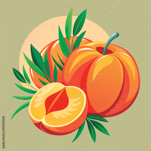 Fresh peaches and a pumpkin. a vibrant design.