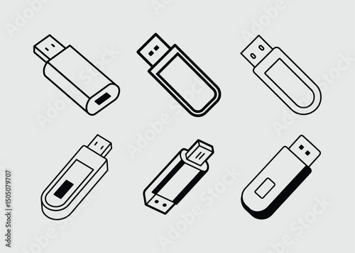Stylish usb flash drive icons silhouette