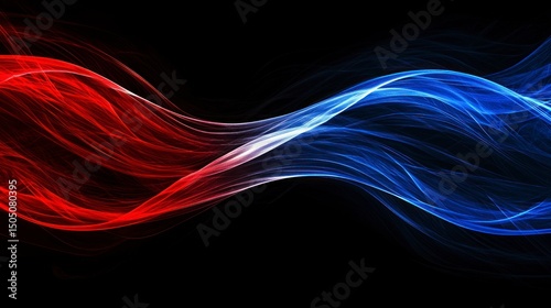 Abstract Artistic Interpretation of Freedom in Bold Red and Blue Waves on a Black Background