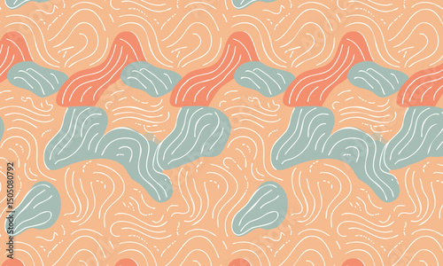 Playful Abstract Blob Shapes and Swirling Lines Pattern