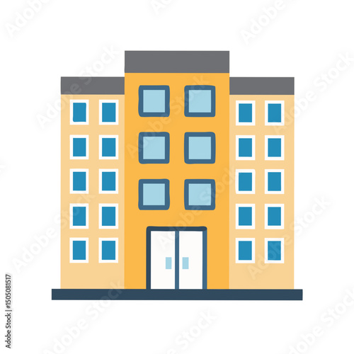 Apartment Block with Windows Icon – Residential Building and Urban Living Vector Illustration