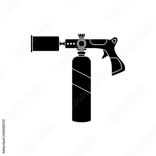 Portable Gas Torch vector illustration in black fill icon style. Powerful Grill and Cooking Propane Torch. Campfire Starter, Wood Burner for Searing Steak, BBQ, and Welding.