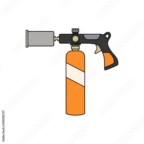Portable Gas Torch vector illustration in lineal color icon style. Powerful Grill and Cooking Propane Torch. Campfire Starter, Wood Burner for Searing Steak, BBQ, and Welding.