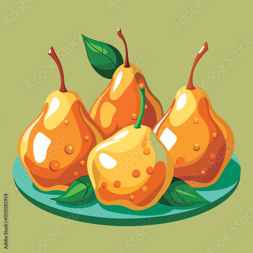 Juicy pears on a teal plate.