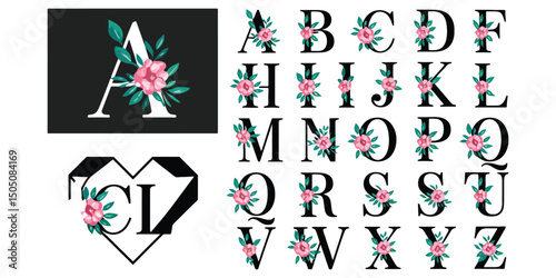 Watercolor floral alphabet collection with soft blooms and elegant decorative lettering