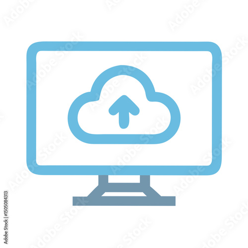 Cloud Upload on Monitor Icon – Digital File Transfer and Cloud Computing Vector Illustration