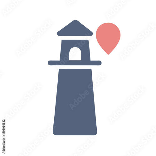Coastal Lighthouse Navigation Icon – Marine Beacon and Guidance Vector Illustration