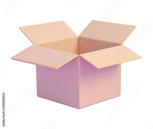 Cartoon plastic style cardboard box on transparent background.