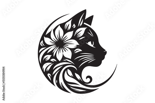 Cat Silhouette logo image. Black and White cat.