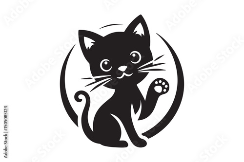 Cat Silhouette logo image. Black and White cat.