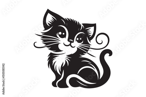Cat Silhouette logo image. Black and White cat.
