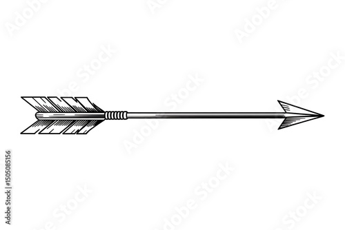 Engraving of an arrow isolated on white background, a symbol of direction and ancient weapon