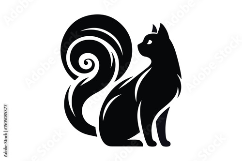 Cat Silhouette logo image. Black and White cat.
