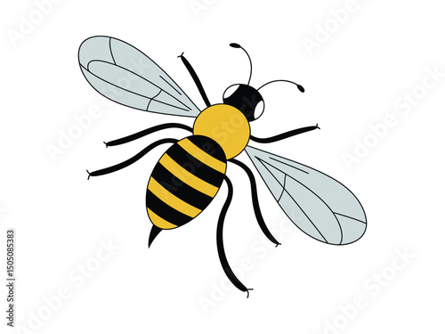 Simple cartoon illustration of a flying honeybee depicting the insect against a white background