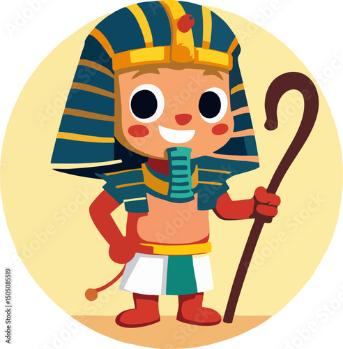 Adorable Cartoon Pharaoh Character – Ancient Egyptian Vector Illustration for Kids
