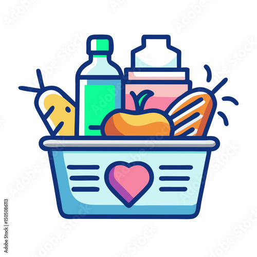 Food Donation Basket Icon – Charity, Help, Giving, Community Support Symbol