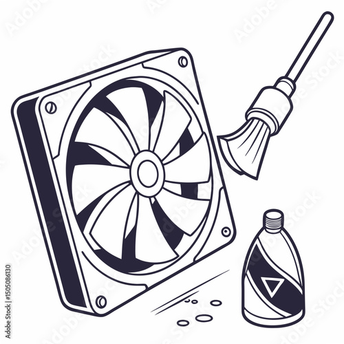 Vector illustration of cleaning cooling fan of a desktop cpu, isolated on  background WHITE