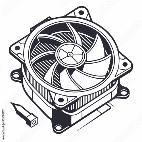 Vector illustration of cleaning cooling fan of a desktop cpu, isolated on  background WHITE