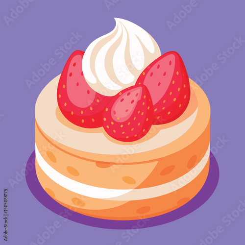 Vector illustration of a Delicious strawberry shortcake dessert.