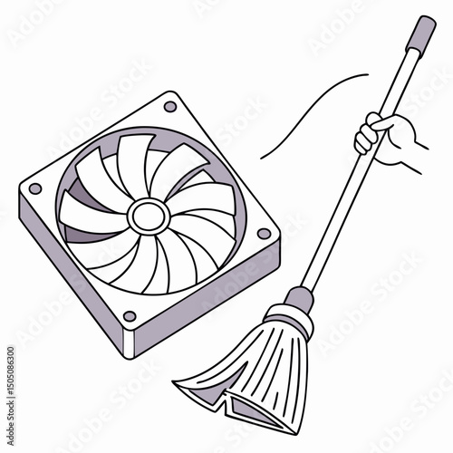 Vector illustration of cleaning cooling fan of a desktop cpu, isolated on  background WHITE