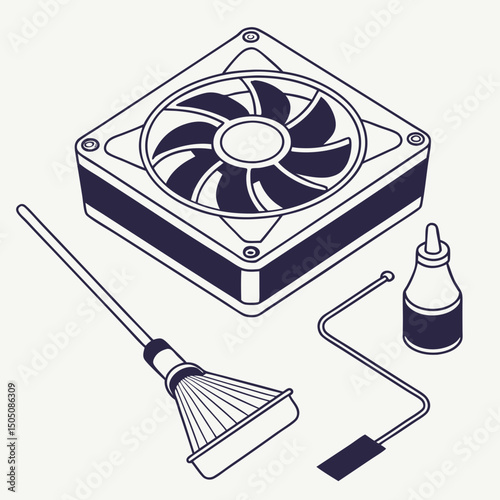 Vector illustration of cleaning cooling fan of a desktop cpu, isolated on  background WHITE