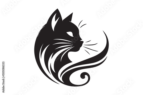 Pussycat Silhouette logo image. Black and White Cat .