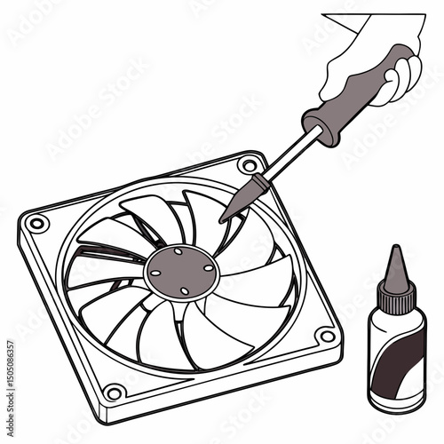 Vector illustration of cleaning cooling fan of a desktop cpu, isolated on  background WHITE