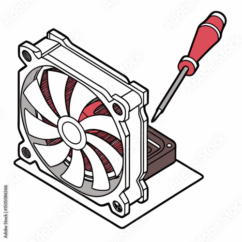 Vector illustration of cleaning cooling fan of a desktop cpu, isolated on  background WHITE