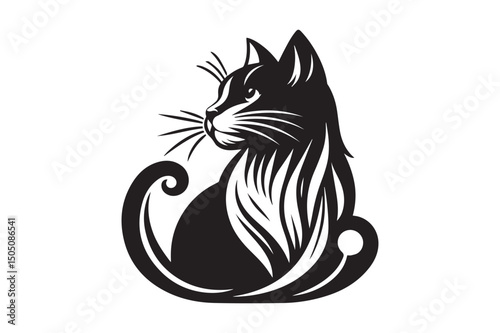 Pussycat Silhouette logo image. Black and White Cat .