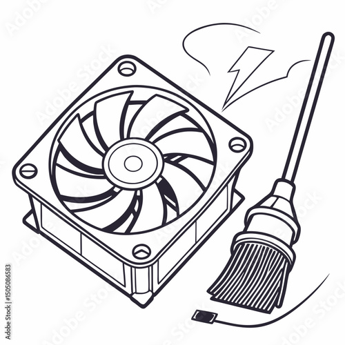 Vector illustration of cleaning cooling fan of a desktop cpu, isolated on  background WHITE