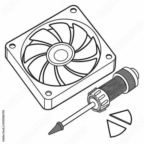 Vector illustration of cleaning cooling fan of a desktop cpu, isolated on  background WHITE