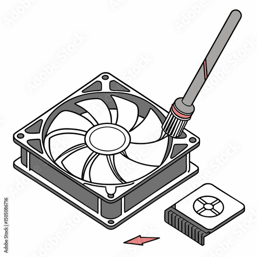 Vector illustration of cleaning cooling fan of a desktop cpu, isolated on  background WHITE